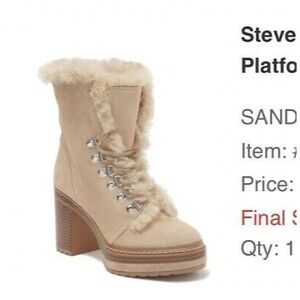 STEVE MADDEN Scoops Winter Bootie Lace Platform Suede Shoes Boots US 7